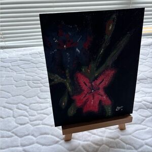 Hand painted by my Daughter 👧🏻 Floral Canvas Art with Black and Red Accents